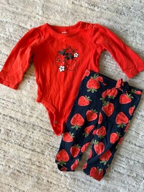 Carter's Red Strawberry Bodysuit with Navy Strawberry Print Leggings